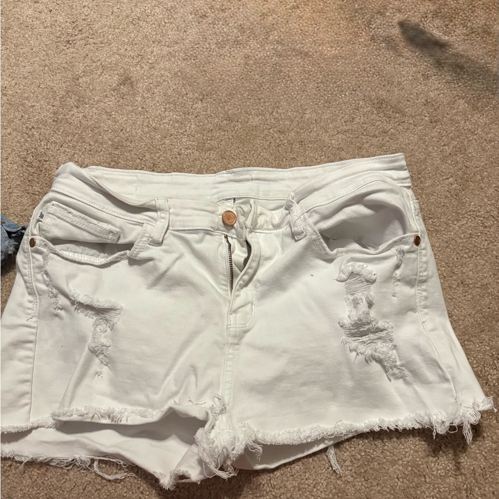 Women's White Distressed Denim Shorts